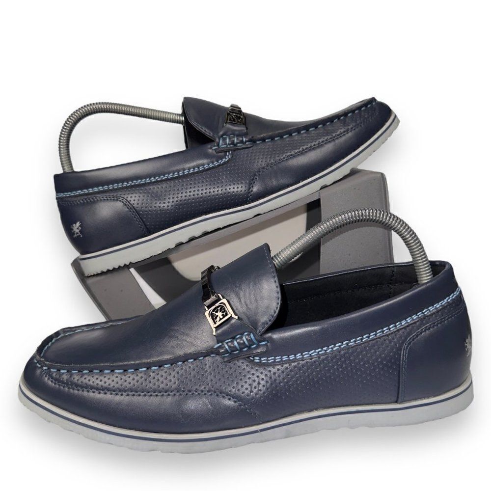 Stacy Adams Chaz Moc Toe Leather Loafers Navy 25042-410 Men's 7.5M